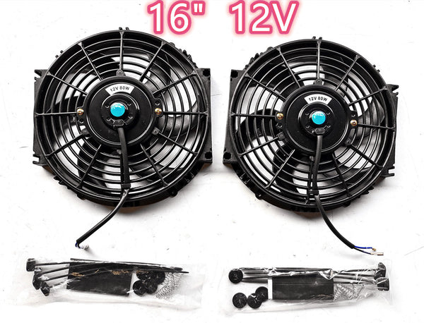 GPI 2pcs 16" 16 inch Universal Electric Radiator /Intercooler COOLING Fan &mounting kit