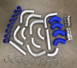 3" 76mm Universal Aluminum Intercooler Turbo Pipe piping Kit+ Blue Hose+ Clamps