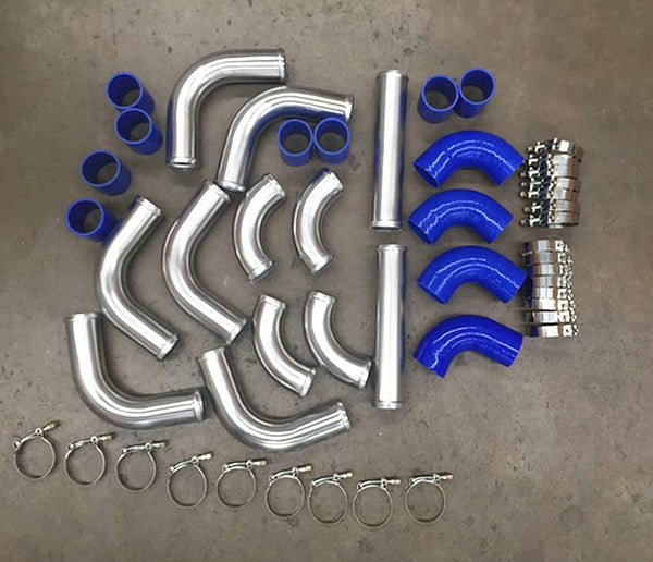 3" 76mm Universal Aluminum Intercooler Turbo Pipe piping Kit+ Blue Hose+ Clamps